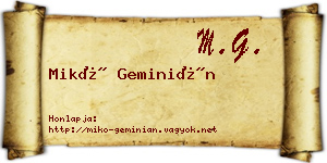 Mikó Geminián névjegykártya